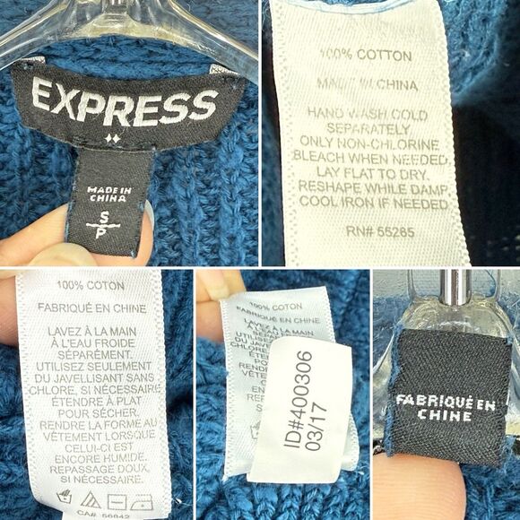 Express Women’s Size SP Blue Half Zip Knit Sweater - Picture 7 of 16